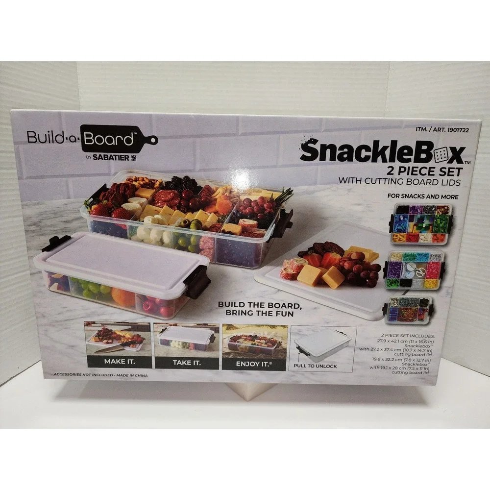 Brand new Sabatier Build-a-Board SnackleBox 2-piece set cutting board lids snack